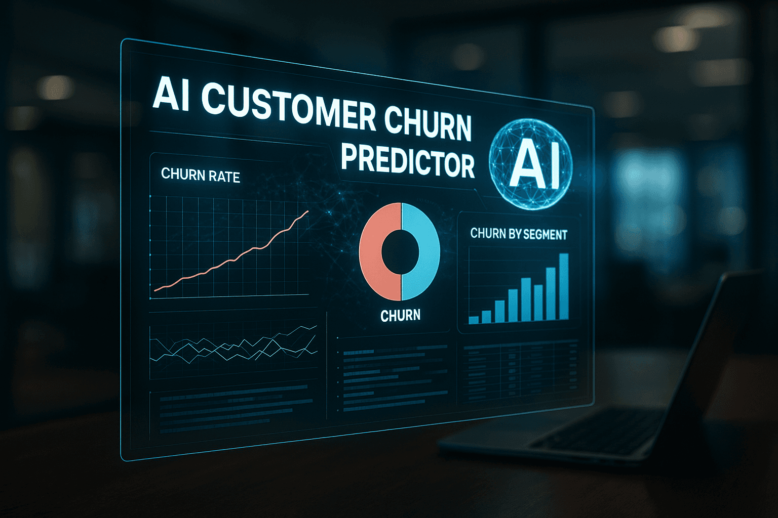 Illustration of customer churn prediction analytics dashboard